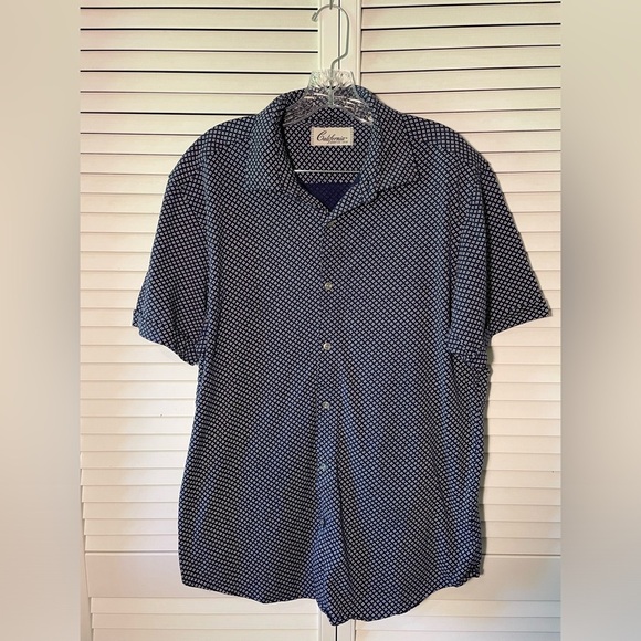 California Shirt Co Short Sleeve Button Down Shirt Blouse Blue White Size Large - Picture 5 of 11